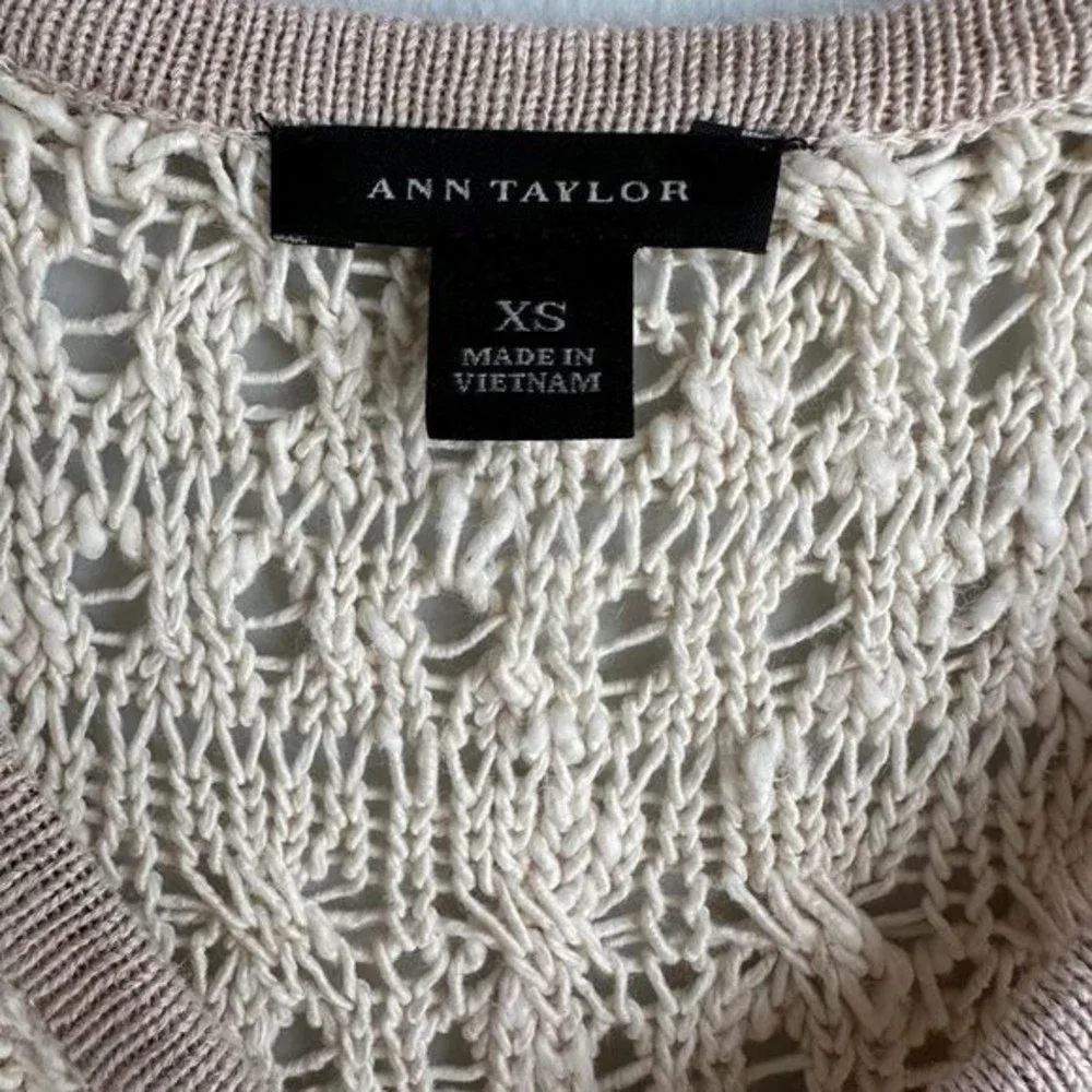 ANN‎ TAYLOR Ivory Crochet Full Zip Ladies Casual Cardigan Sweater, XS